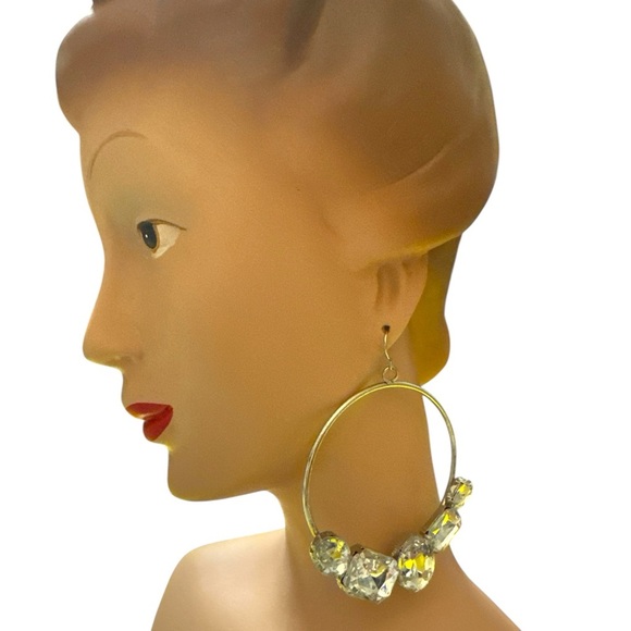 Elegant Silver Colored Hoop Earrings with Crystal Accents - Picture 1 of 2
